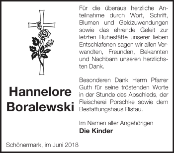 Traueranzeige von Hannelore Boralewski von Märkische Oderzeitung