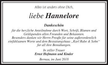 Traueranzeige von Hannelore Hofmann von Märkische Oderzeitung