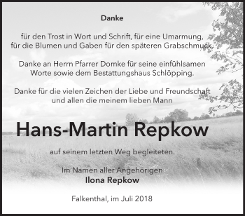 Traueranzeige von Hans-Martin Repkow von Märkische Oderzeitung