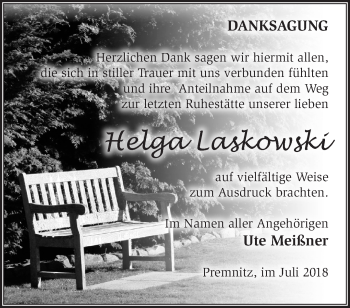 Traueranzeige von Helga Laskowski von Märkische Oderzeitung