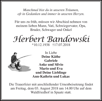 Traueranzeige von Herbert Bandowski von Märkische Oderzeitung