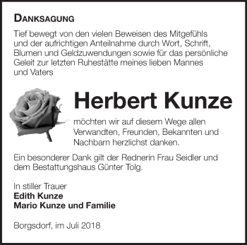 Traueranzeige von Herbert Kunze von Märkische Oderzeitung