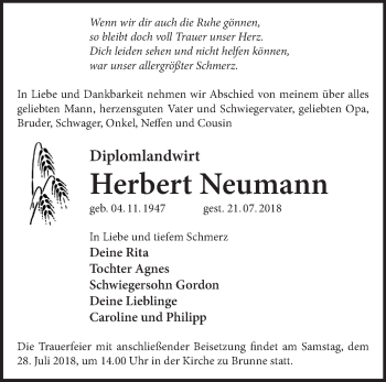 Traueranzeige von Herbert Neumann von Märkische Oderzeitung