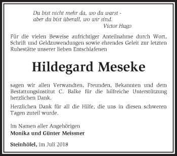 Traueranzeige von Hildegard Meseke von Märkische Oderzeitung