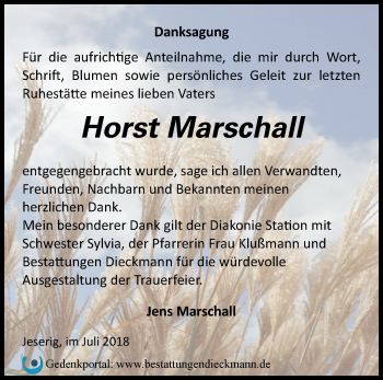 Traueranzeige von Horst Marschall von Märkische Oderzeitung