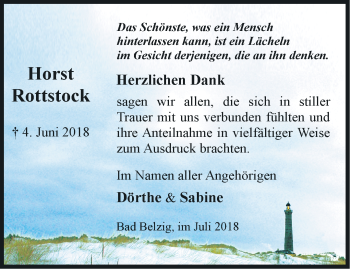 Traueranzeige von Horst Rottstock von Märkische Oderzeitung