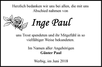 Traueranzeige von Inge Paul von Märkische Oderzeitung