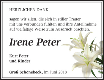 Traueranzeige von Irene Peter von Märkische Oderzeitung