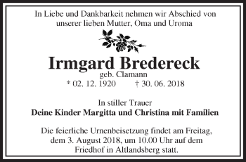 Traueranzeige von Irmgard Bredereck von Märkische Oderzeitung