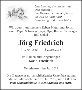 Traueranzeige von Jörg Friedrich von Märkische Oderzeitung