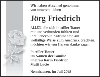 Traueranzeige von Jörg Friedrich von Märkische Oderzeitung