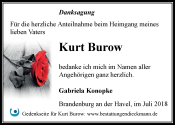 Traueranzeige von Kurt Burow von Märkische Oderzeitung