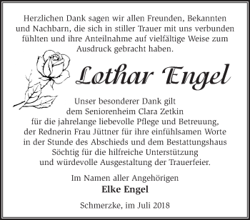 Traueranzeige von Lothar Engel von Märkische Oderzeitung