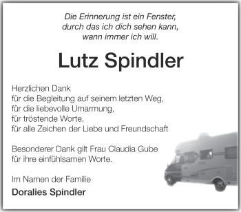 Traueranzeige von Lutz Spindler von Märkische Oderzeitung