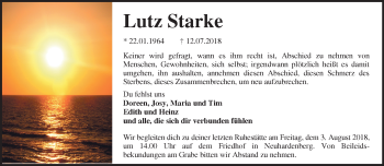 Traueranzeige von Lutz Starke von Märkische Oderzeitung