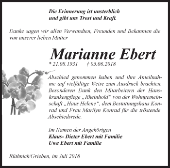 Traueranzeige von Marianne Ebert von Märkische Oderzeitung