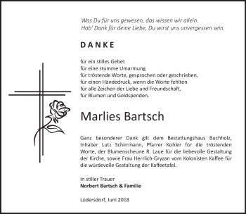 Traueranzeige von Marlies Bartsch von Märkische Oderzeitung