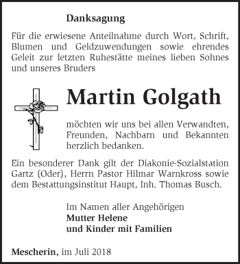 Traueranzeige von Martin Golgath von Märkische Oderzeitung