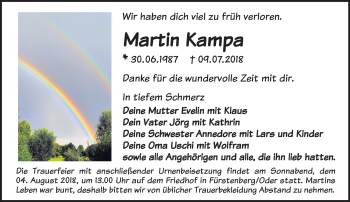 Traueranzeige von Martin Kampa von Märkische Oderzeitung