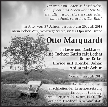 Traueranzeige von Otto Marquardt von Märkische Oderzeitung