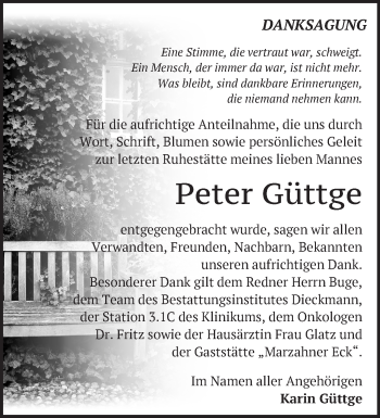 Traueranzeige von Peter Güttge von Märkische Oderzeitung