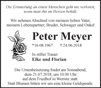 Traueranzeige von Peter Meyer von Märkische Oderzeitung