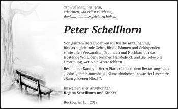 Traueranzeige von Peter Schellhorn von Märkische Oderzeitung