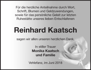 Traueranzeige von Reinhard Kaatsch von Märkische Oderzeitung