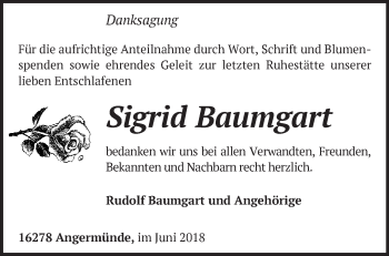 Traueranzeige von Sigrid Baumgart von Märkische Oderzeitung