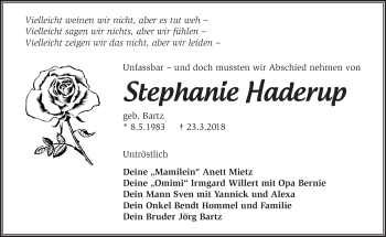 Traueranzeige von Stephanie Harderup von Märkische Oderzeitung