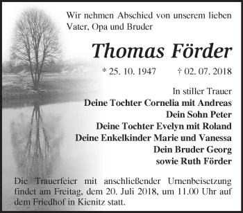 Traueranzeige von Thomas Förder von Märkische Oderzeitung