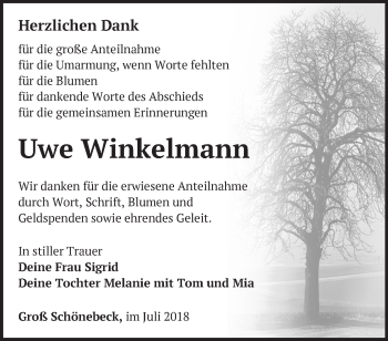 Traueranzeige von Uwe Winkelmann von Märkische Oderzeitung