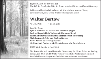 Traueranzeige von Walter Bertow von Märkische Oderzeitung