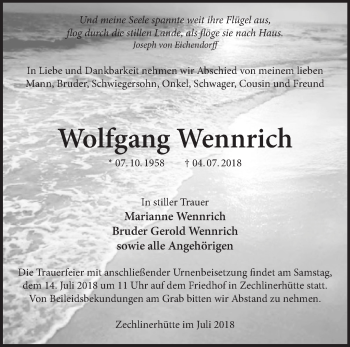 Traueranzeige von Wolfgang Wennrich von Märkische Oderzeitung