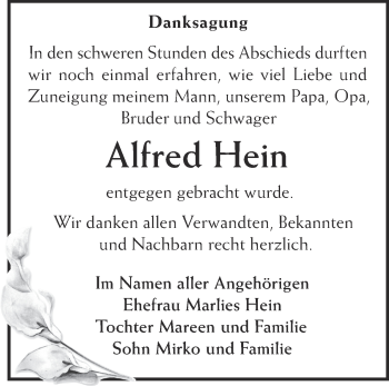 Traueranzeige von Alfred Hein von Märkische Oderzeitung