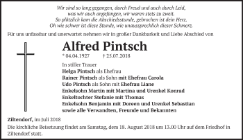 Traueranzeige von Alfred Pintsch von Märkische Oderzeitung