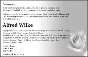 Traueranzeige von Alfred Wilke von Märkische Oderzeitung