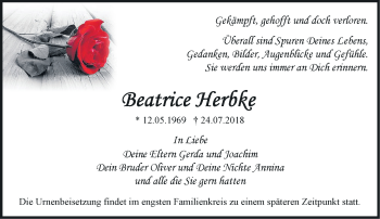 Traueranzeige von Beatrice Herbke von Märkische Oderzeitung