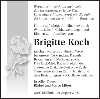 Traueranzeige von Brigitte Koch von Märkische Oderzeitung