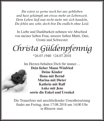 Traueranzeige von Christa Güldenpfennig von Märkische Oderzeitung