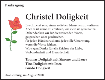 Traueranzeige von Christel Doligkeit von Märkische Oderzeitung