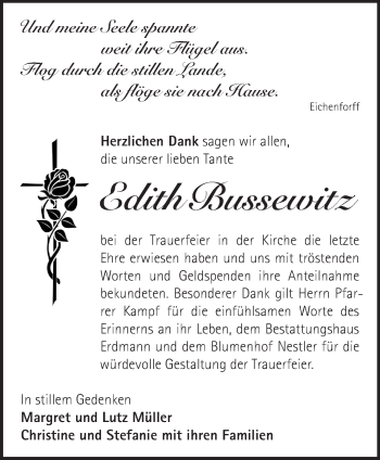 Traueranzeige von Edith Bussewitz von Märkische Oderzeitung