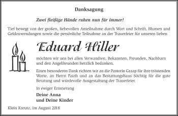 Traueranzeige von Eduard Hiller von Märkische Oderzeitung