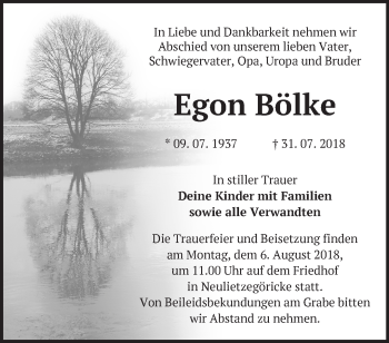 Traueranzeige von Egon Bölke von Märkische Oderzeitung