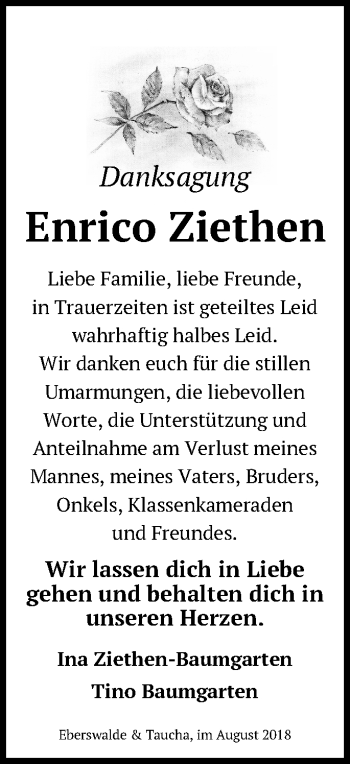 Traueranzeige von Enrico Ziethen von Märkische Oderzeitung