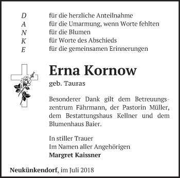 Traueranzeige von Erna Kornow von Märkische Oderzeitung