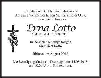 Traueranzeige von Erna Lotto von Märkische Oderzeitung