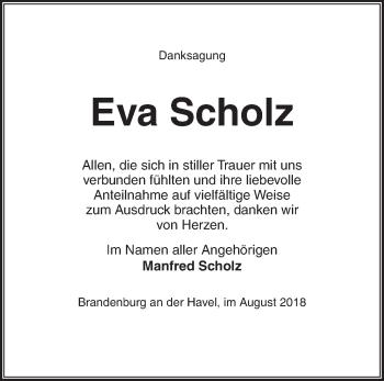 Traueranzeige von Eva Scholz von Märkische Oderzeitung