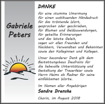 Traueranzeige von Gabriele Peters von Märkische Oderzeitung