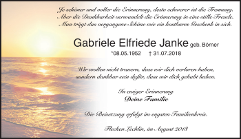 Traueranzeige von Gabriele Elfriede Janke von Märkische Oderzeitung